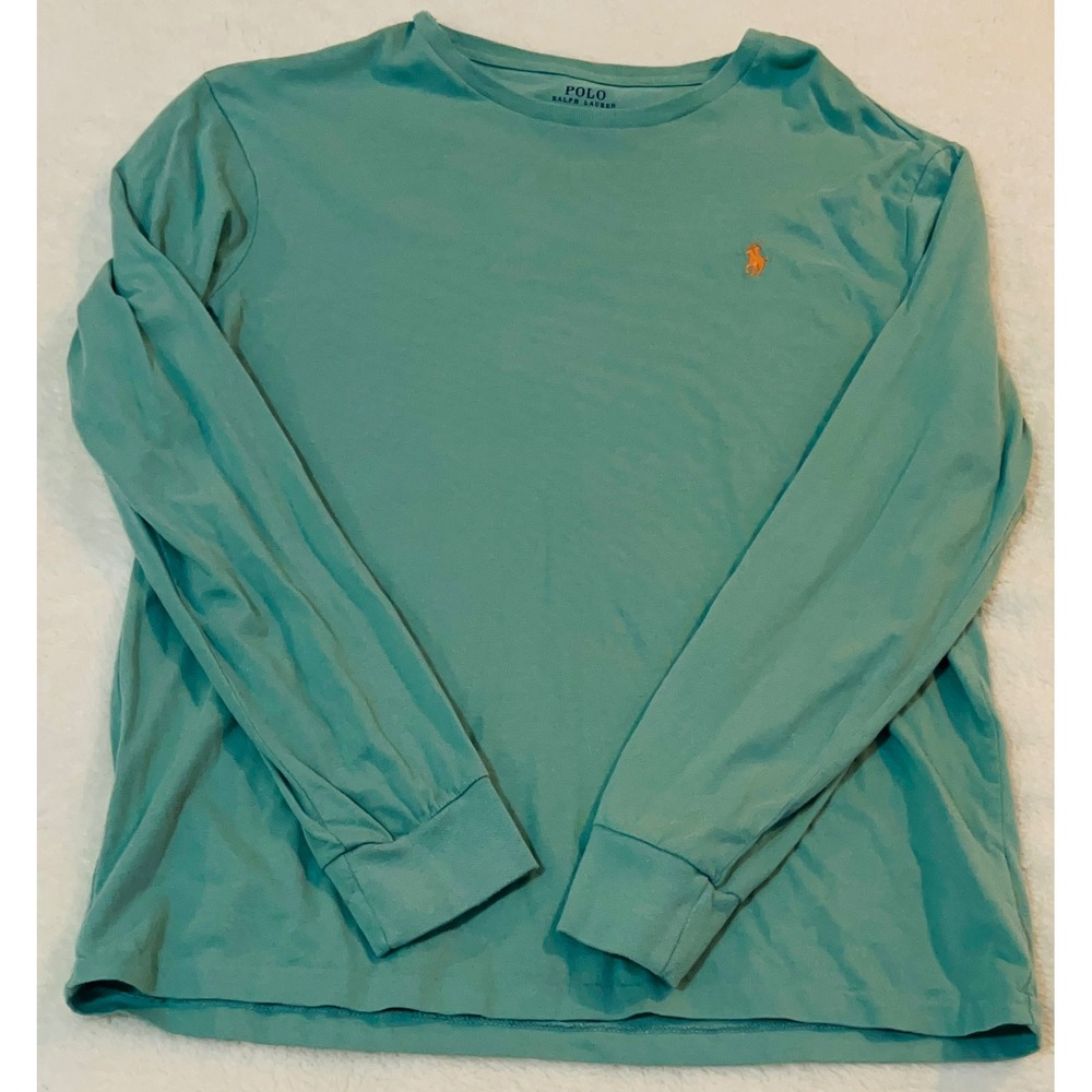 Polo Ralph Lauren Mens Long Sleeve T-Shirt Teal Green Orange Pony Logo Size M
